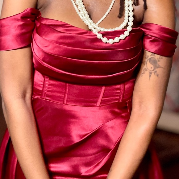 Satin Mermaid Dress Women Long Off The Shoulder Ball Gown Formal Evening Dresses - Picture 3 of 5